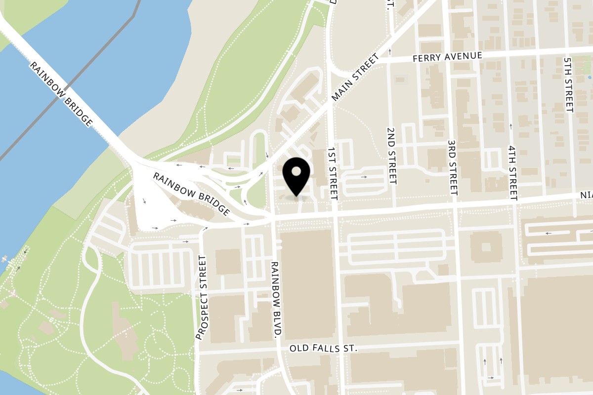 Map showing the location of Hyderabad Biryani House Rochester Niagara on 26 Niagara street in Niagara Falls